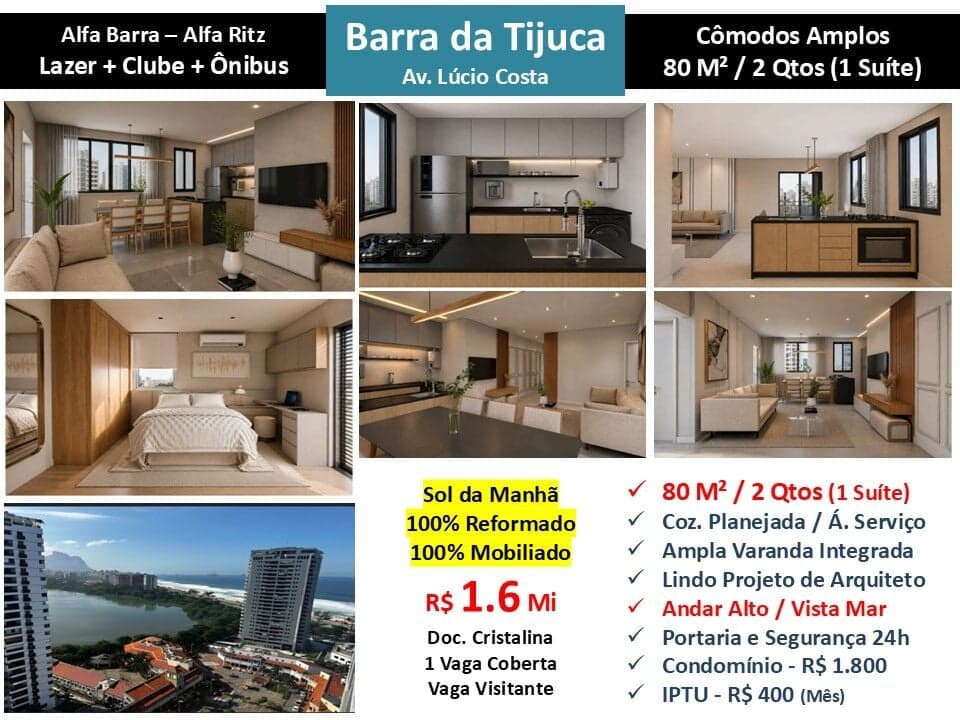 Apto Barra da Tijuca Praia Alfa Barra Alfa Ritz 80M²
