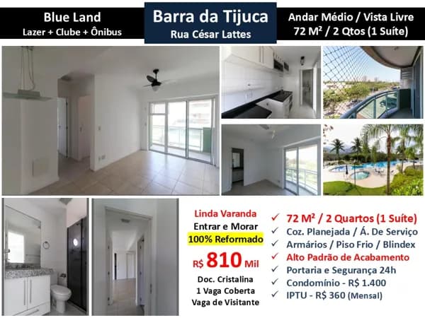 Apto Barra da Tijuca Blue Land 72M²