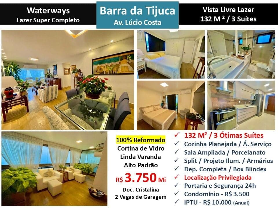Apto Barra da Tijuca Praia Waterways 132M²