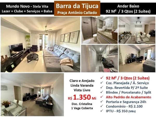 Apto Barra da Tijuca Américas Park Mundo Novo Stela Vita 92M²