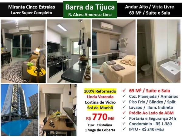 Apto Barra da Tijuca ABM Mirante Cinco Estrelas 69M²