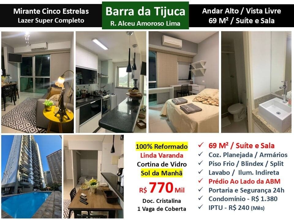 Apto Barra da Tijuca ABM Mirante Cinco Estrelas 69M²