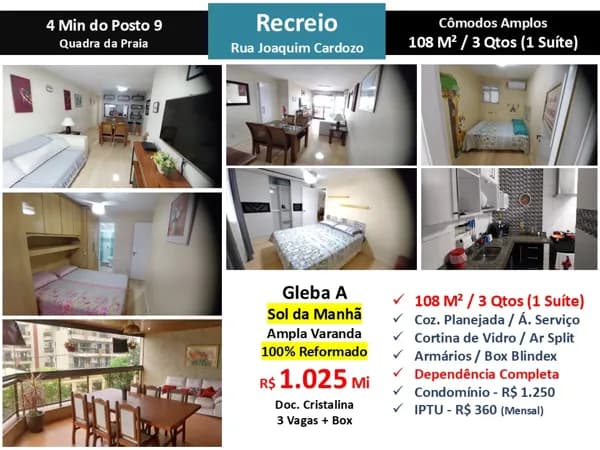 Apto Recreio Praia Joaquim Cardozo 108M²