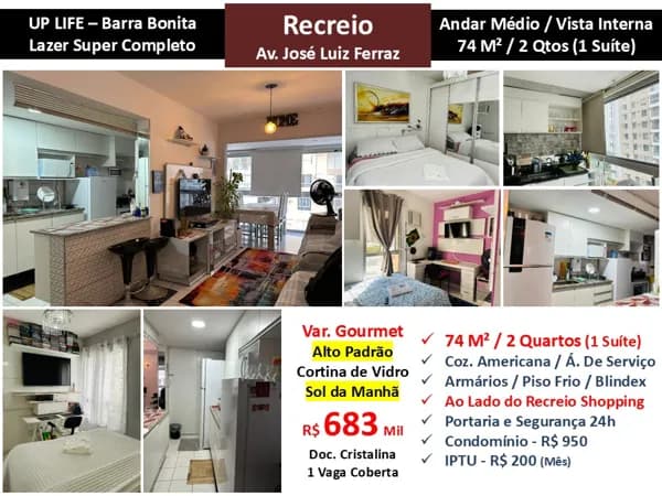 Apto Recreio Barra Bonita UPLIFE 74M²