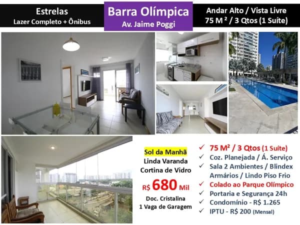 Apto Barra Olímpica Estrelas 75M²