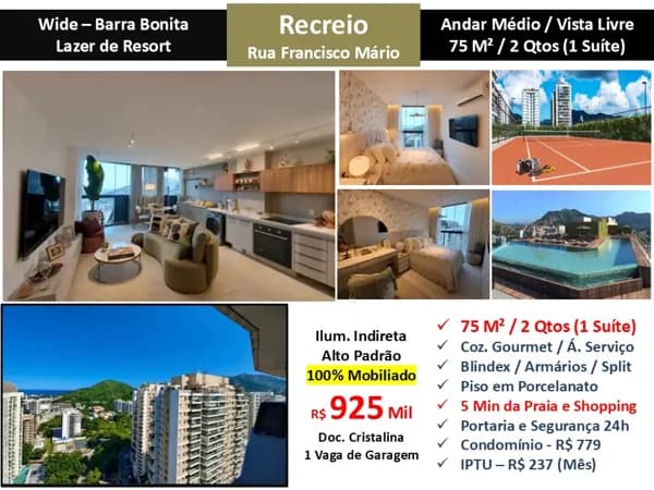 Apto Recreio Barra Bonita Wide 75M²