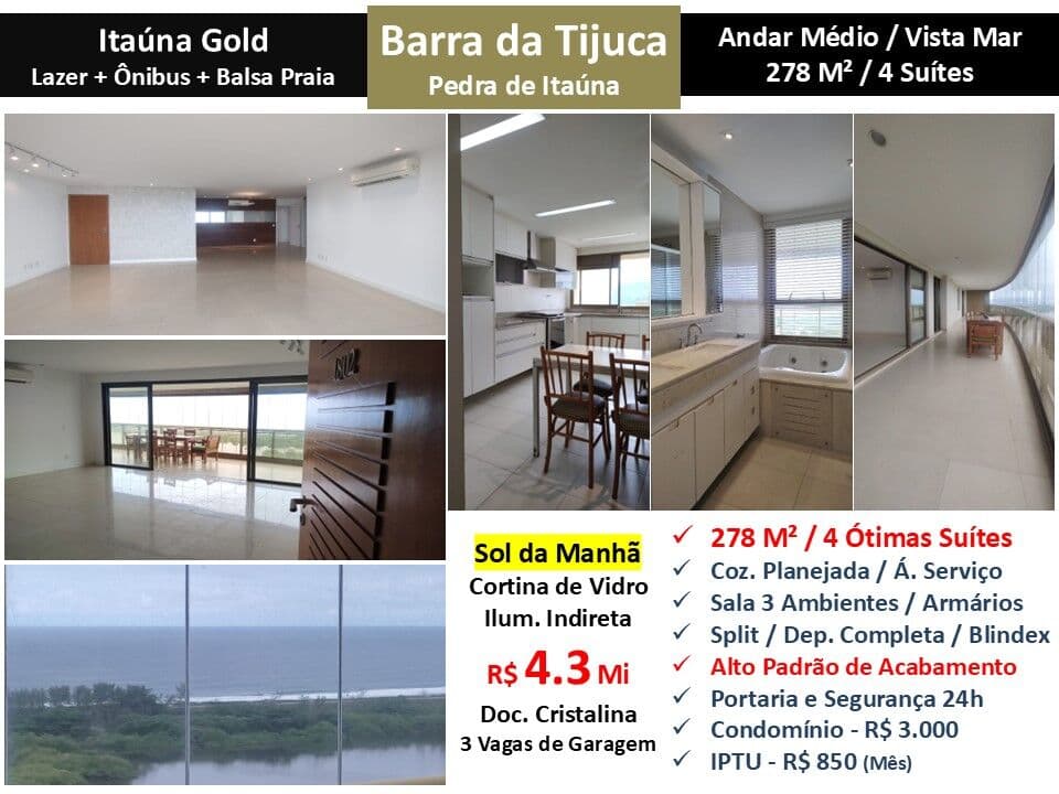 Apto Barra da Tijuca Pedra de Itaúna Gold 278M² 2