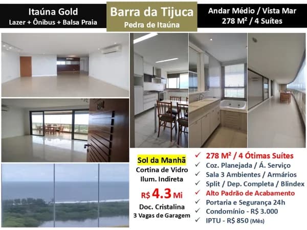 Apto Barra da Tijuca Pedra de Itaúna Gold 278M² 2