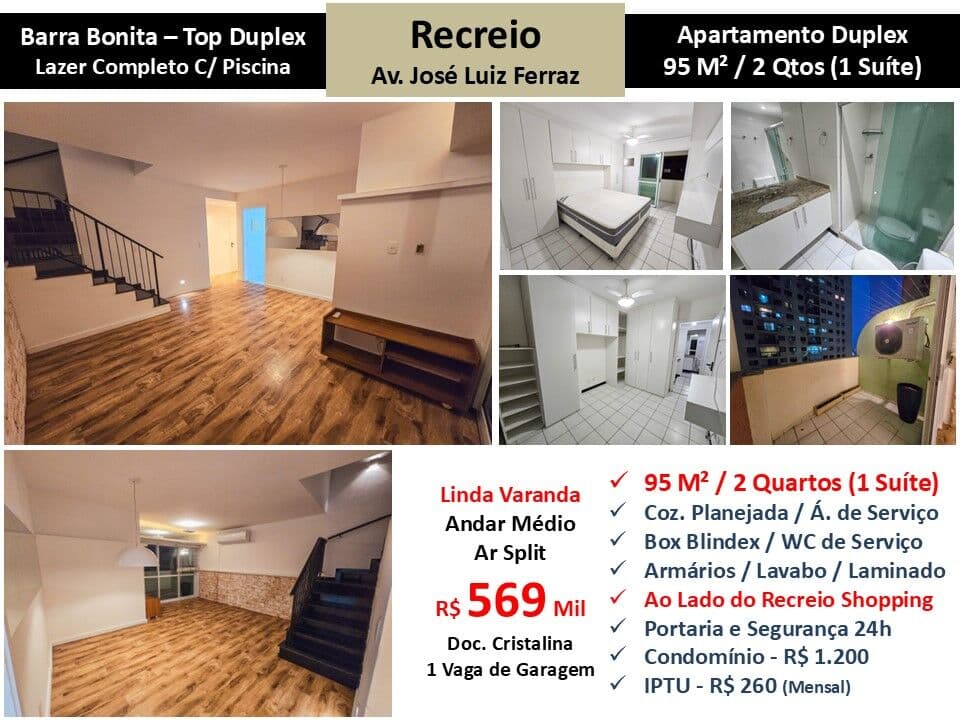 Apto Recreio Barra Bonita Top Duplex 95M²
