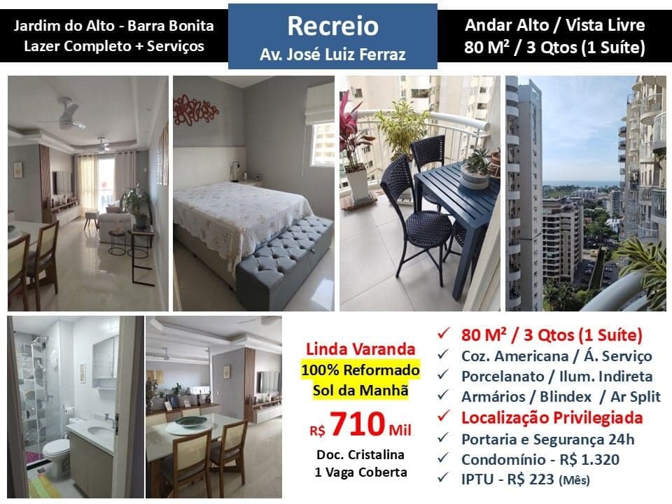 Apto Recreio Barra Bonita Jardim do Alto 80M²