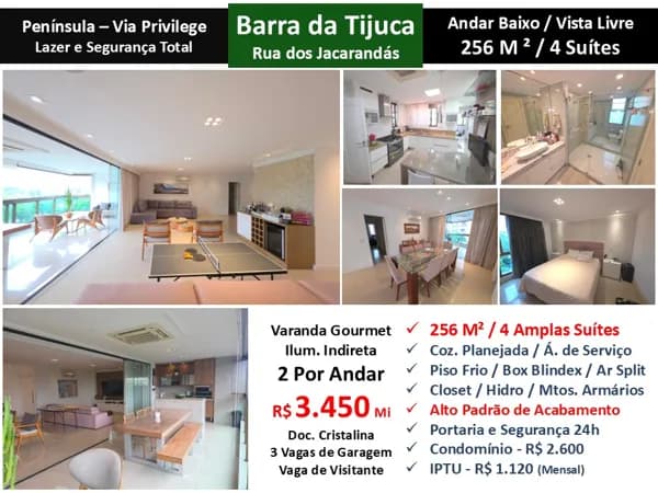 Apto Barra da Tijuca Peninsula Via Privilege 256M²