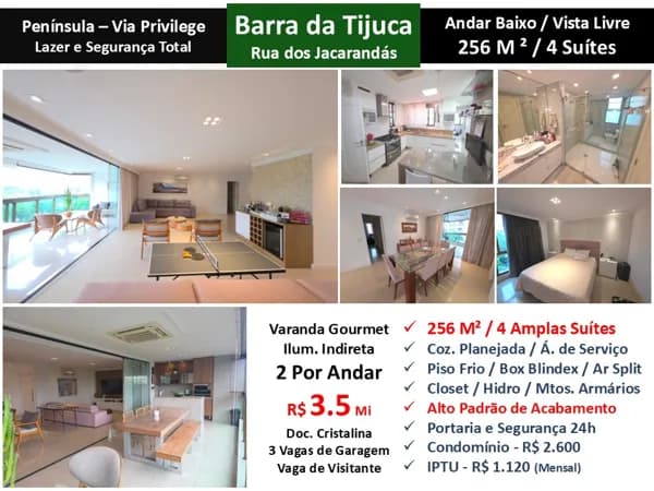 Apto Barra da Tijuca Peninsula Via Privilege 256M²
