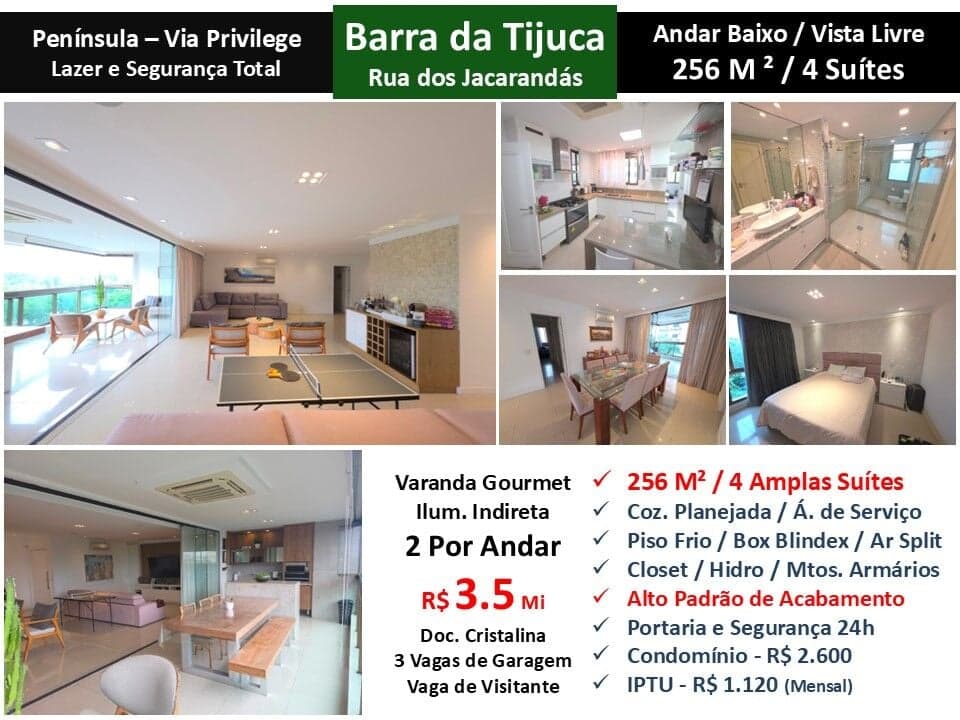 Apto Barra da Tijuca Peninsula Via Privilege 256M²