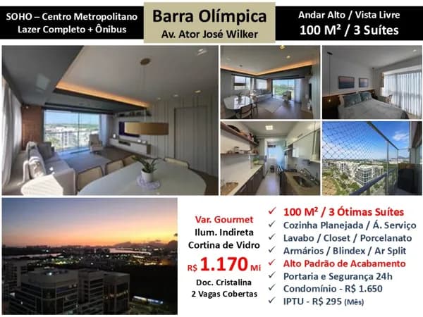 Apto Barra da Tijuca Centro Metropolitano Soho 100M²