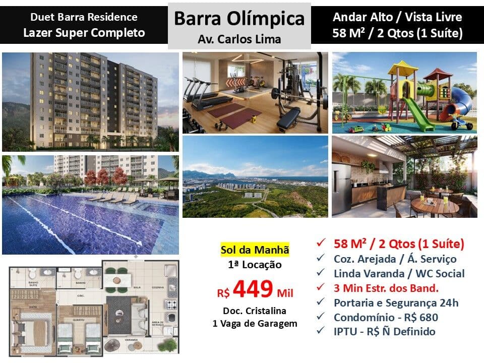 Apto Barra Olímpica Carlos Lima Duet Barra Residence 58M²