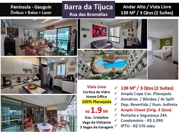 Apto Barra da Tijuca Peninsula Gauguin 139M²