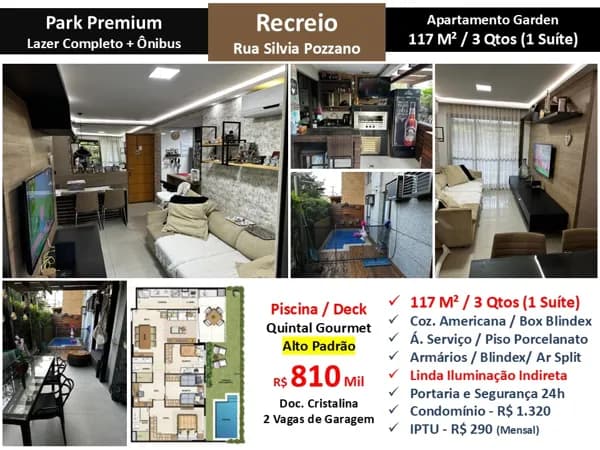 Apto Recreio Zico Park Premium 117M² Garden