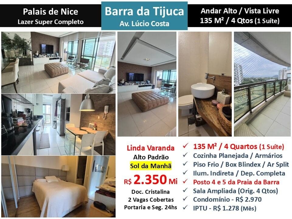 Apto Barra da Tijuca Praia Palais de Nice 135M²