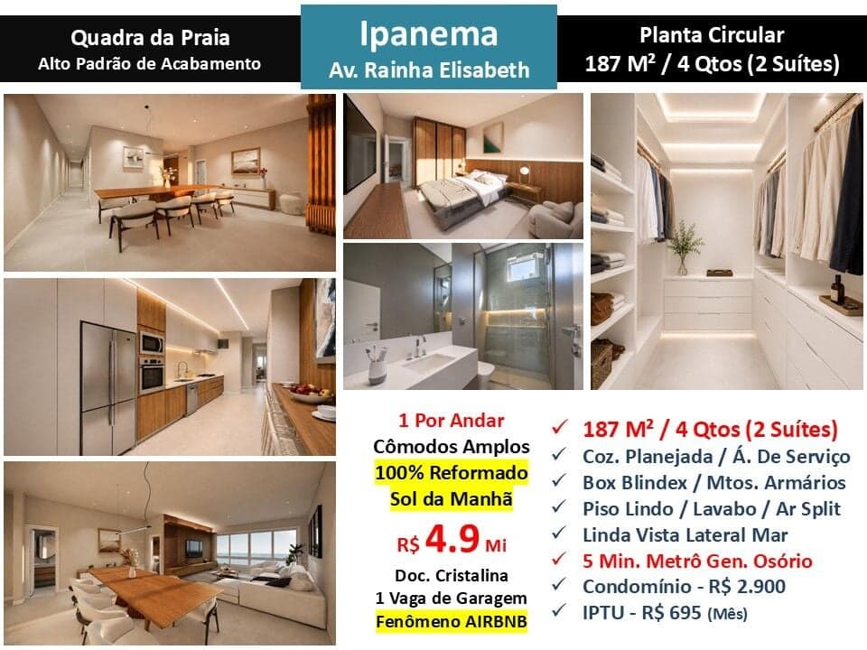 Apto Ipanema Rainha Elisabeth 187M²