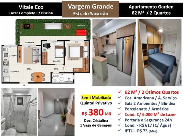 Apto Vargem Grande Sacarrão Vitale Eco 62M² 2 Garden