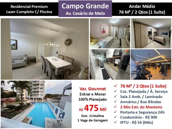 Apto Campo Grande Cesário de Melo Residencial Premium 76M²