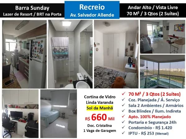 Apto Recreio Barra Sunday 70M²