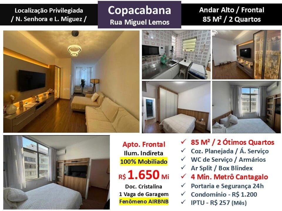 Apto Copacabana Miguel Lemos 85M²