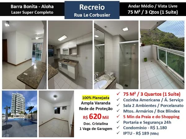 Apto Recreio Barra Bonita Aloha 75M²