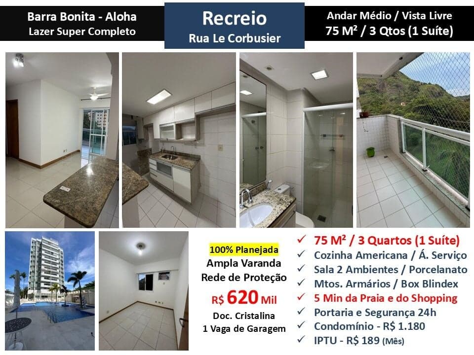 Apto Recreio Barra Bonita Aloha 75M²