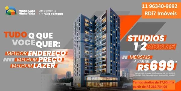 Lançamento de Studios e apartamentos compactos na Vila Romana