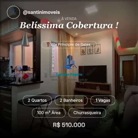 Cobertura com Planejados, 02 quartos (01 suíte) Área gourmet, Vaga ampla à venda em Santo André/SP