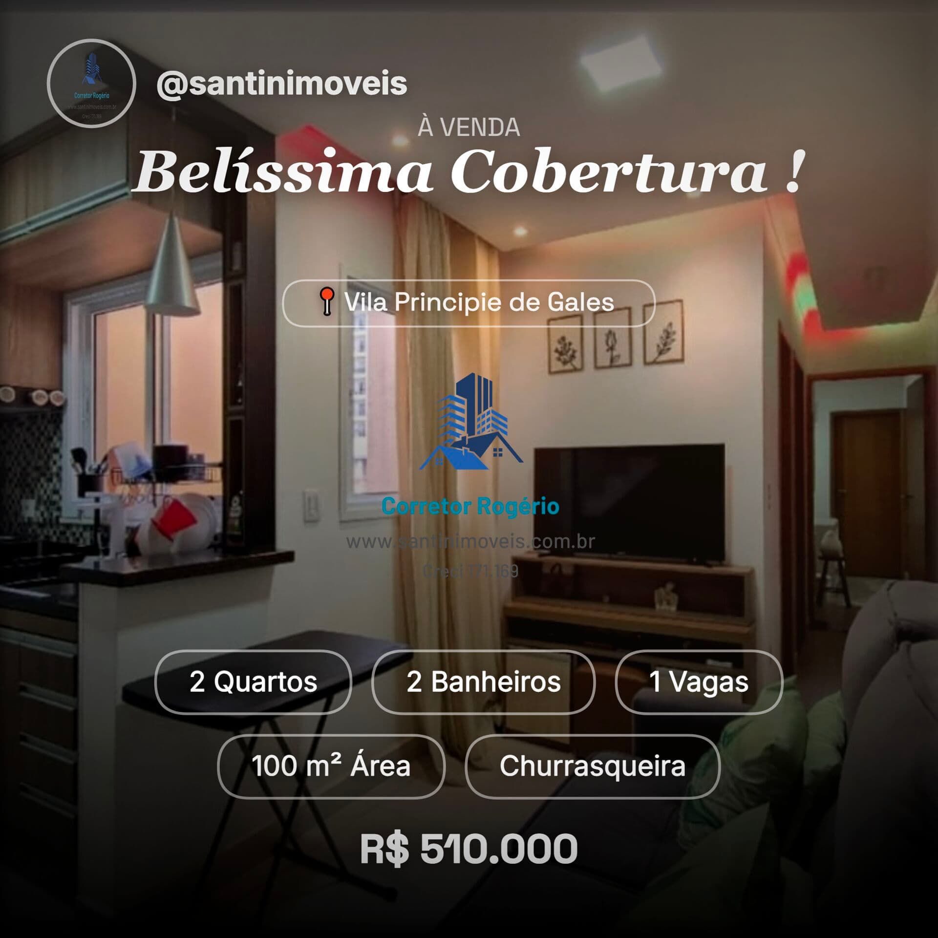 Cobertura com Planejados, 02 quartos (01 suíte) Área gourmet, Vaga ampla à venda em Santo André/SP