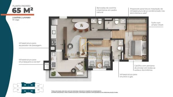 Apartamento à Venda no Joy Barueri | 65m² | 2 Dormitórios | Suíte | Varanda | 1 Vaga | Andar Alto