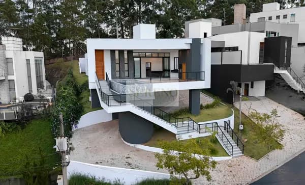 Casa alto luxo 04 suítes a venda, 420 m2, vista panorâmica, 02 níveis, sala 03 ambientes, 06 banhos, cozinha americana integrada à sala com ilha gourmet bancadas em granito e fogão cooktop, hidro, espaço gourmet externo coberto e integrado à piscina, vis