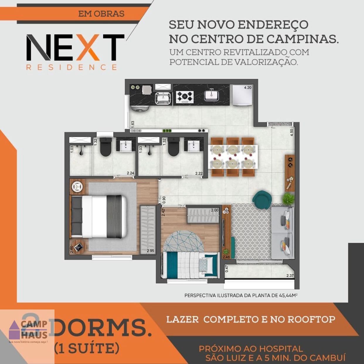 Apartamento Padrão - Next Residence - Conx | 1 a 2 Quartos em Campinas