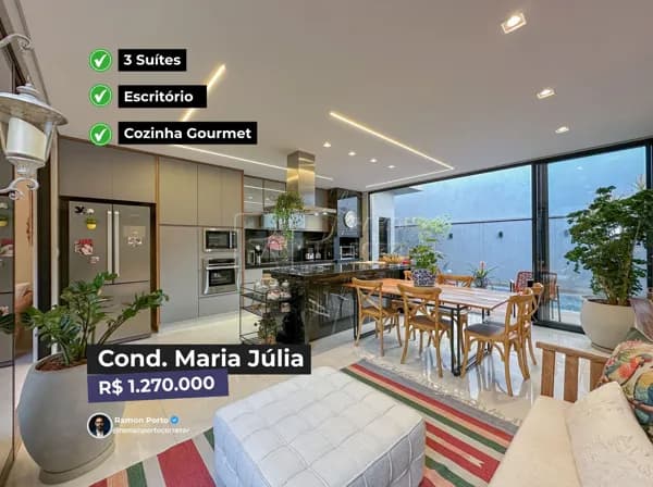 Casa Contemporânea Condomínio Maria Julia 3 Suítes + Piscina | Rica em Marcenaria | Pronta para Morar