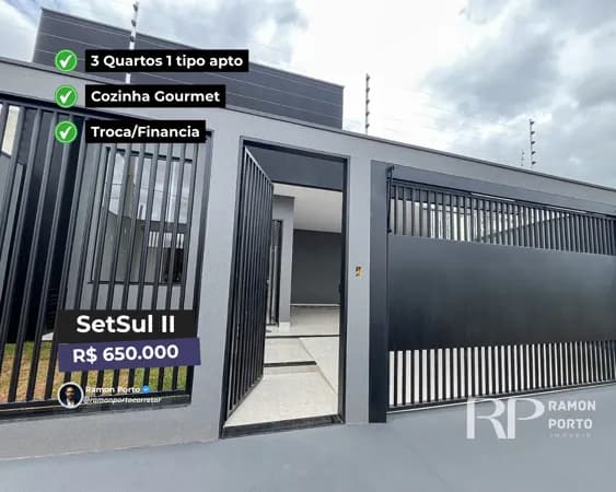 🔥 Set Sul II | Casa 3 Quartos (1 Suíte) | 120m² | Churrasqueira + 3 Vagas