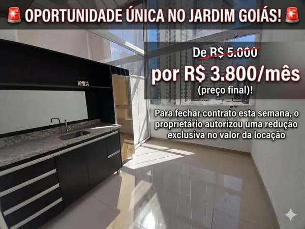 Apartamento para Aluguel/Locação 4 quartos, sendo 2 suítes no Reserva Flamboyant no Jardim Goiás em Goiânia-Go, 🚨 OPORTUNIDADE ÚNICA NO JARDIM GOIÁS! 🚨 De R$ 5.000 por R$ 3.800/mês (preço final)! Para fechar contrato esta semana