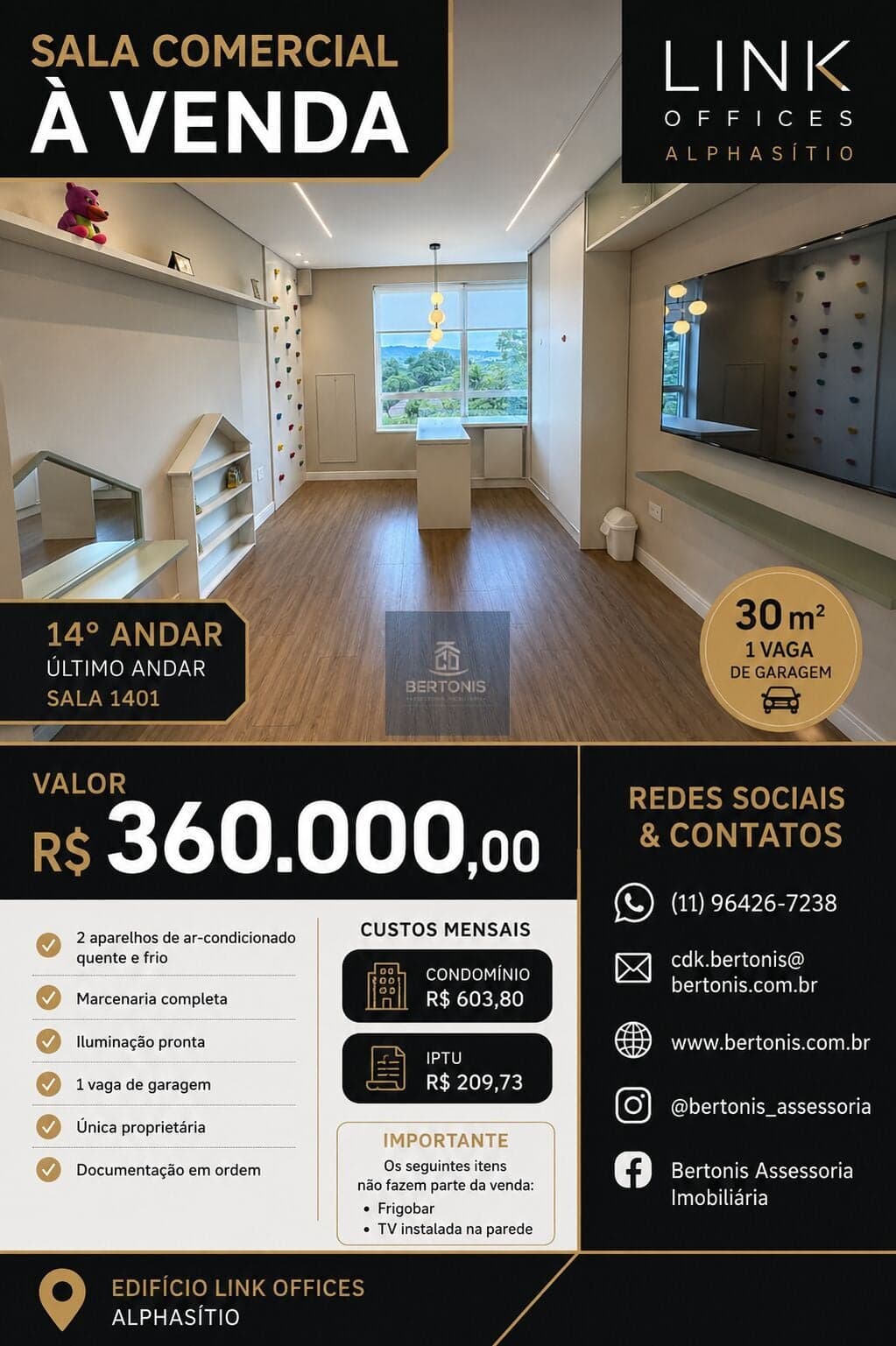 SALA COMERCIAL À VENDA EM ALPHAVILLE - 30m² e 1 vaga