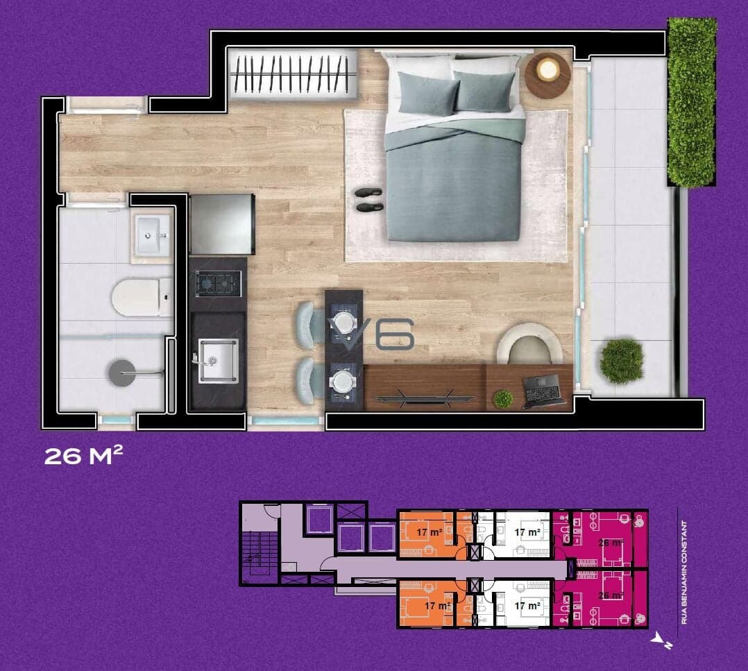 Apartamento Studio com 26m² privativos, no Centro, Curitiba - PR.