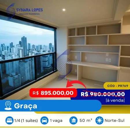 VENDO APARTAMENTO 50 M² | 01 QUARTO | EDIFÍCIO NOBLESSE | GRAÇA | SALVADOR | BAHIA
