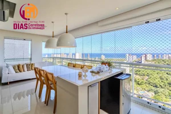 Vendo impecável Apartamento reformado com 131m2, varanda gourmet vista mar, 4/4, 2 vagas - Greenville- Patamares/Salvador/BA.