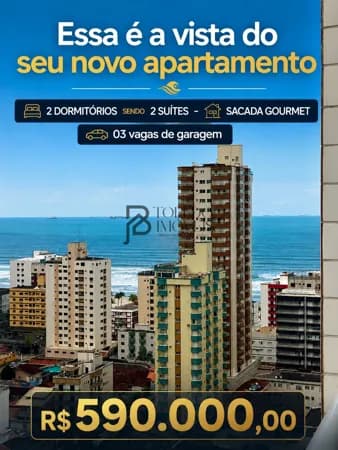 Apartamento de 2 dormitórios com 2 suítes à venda por R$ 590.000,00 – Tupi, Praia Grande/SP