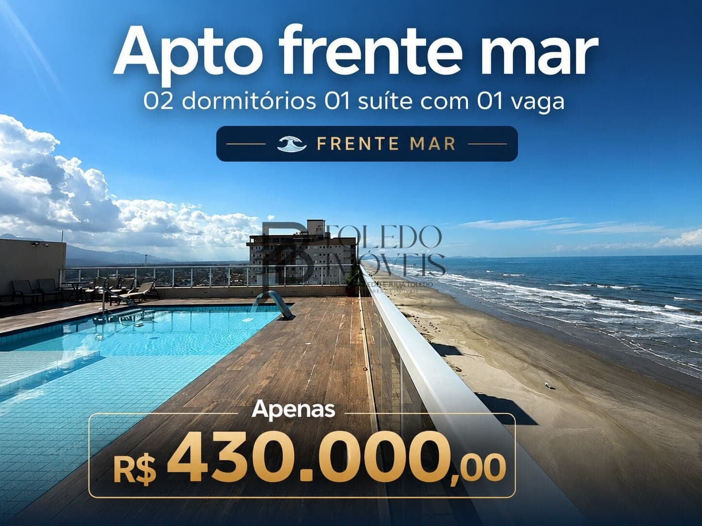 Apartamento de 2 dormitórios com suíte à venda por R$ 430.000,00 – Frente Mar, Praia Grande/SP