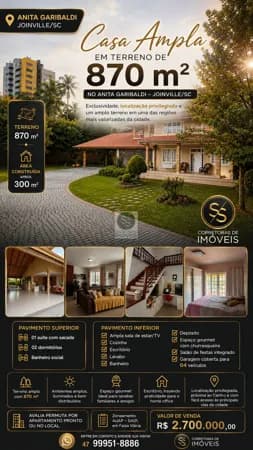 Casa Ampla em Terreno de 870 m² no Anita Garibaldi – Joinville/SC
