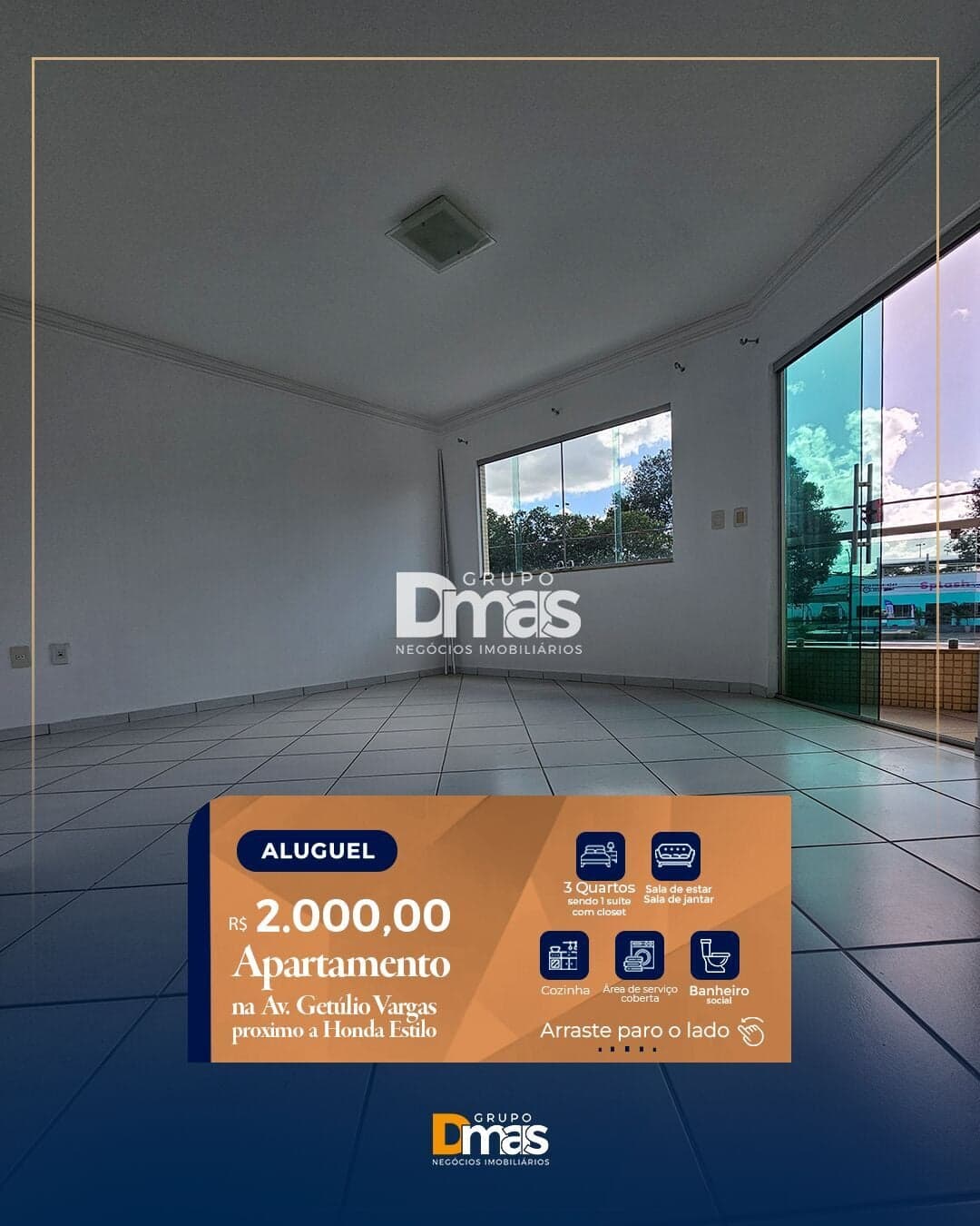 Apartamento para locação na Av. Getúlio Vargas – R$ 2.000/mês
