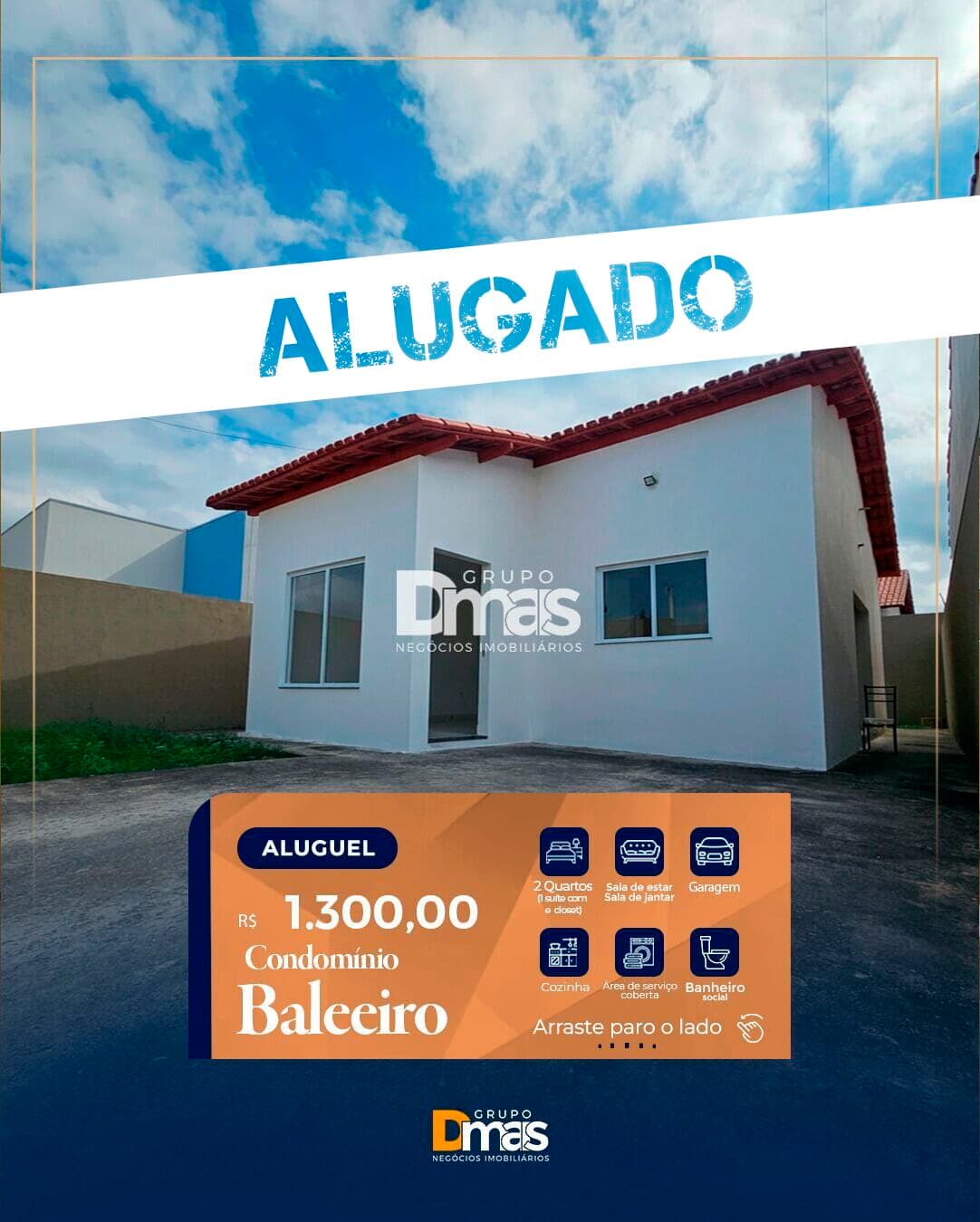Casa para locação no Condomínio Baleeiro – R$ 1.300/mês