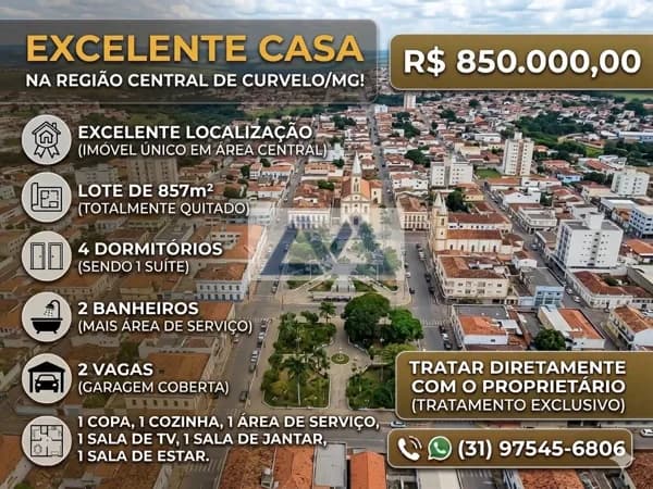 Casa em Centro, Curvelo/MG