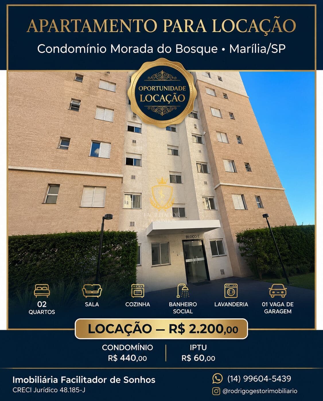 Apartamento Mobiliado para Locação no Condomínio Morada do Bosque – Marília/SP