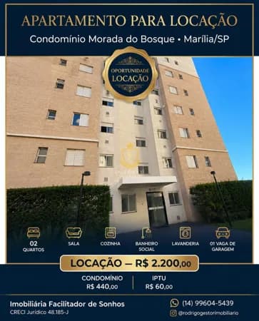 Apartamento Mobiliado para Locação no Condomínio Morada do Bosque – Marília/SP